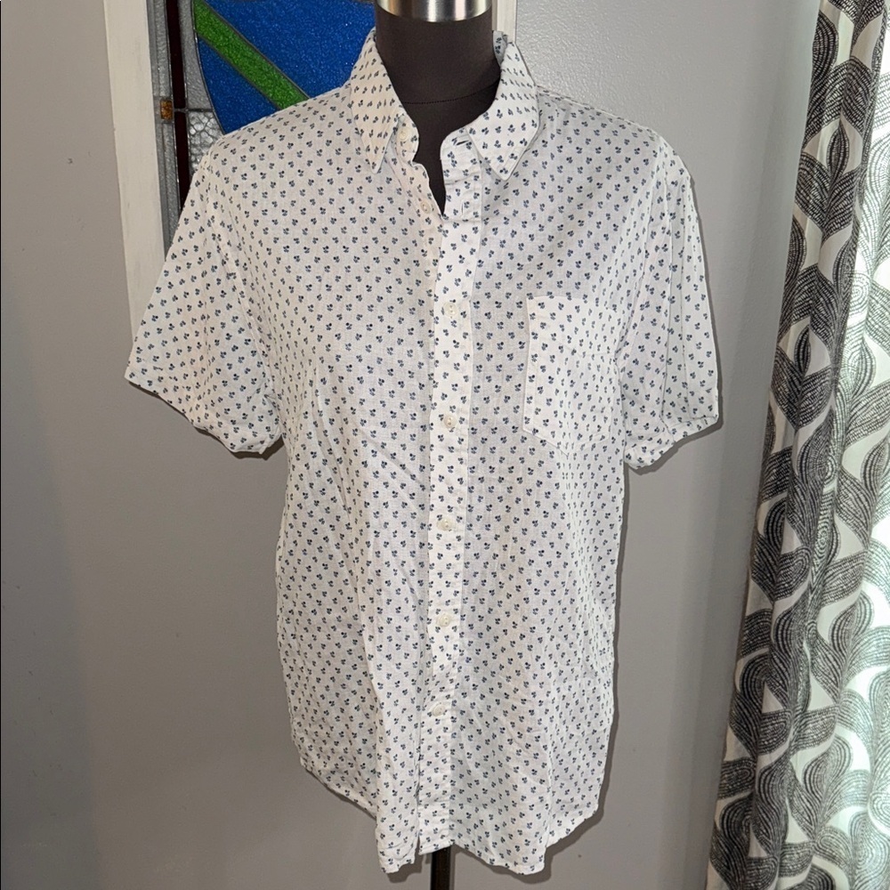Rails White Button-Down Shirt with Blue Microprint